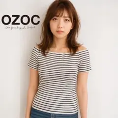 オゾック✨️ボーダー オフショルトップス 半袖カットソー オフショルダー Mサイズ