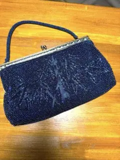 ネイビー ビーズ パーティー 着物　バッグ