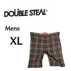 メンズ XLサイズ ダブルスチール チェック柄ショートパンツ 茶色のサムネイル