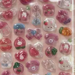 動物　うさぎ　いちご　桃　食べ物　ボンボンドロップ　3D立体　シール　うるちゅる