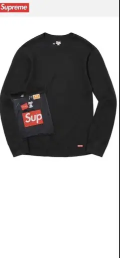 新品　supreme シュプリーム　ヘインズ　サーマル　クルー黒　ステッカー付き