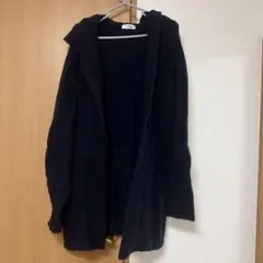 フード付きボアカーディガン 黒