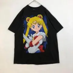 3823 セーラームーン アニメ Tシャツ ビッグプリント Tシャツ 黒