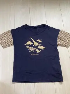 kladskap 恐竜柄 Tシャツ ネイビー チェック袖 130のサムネイル