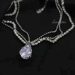 No.214A クリスタルドロップ3連チョーカーネックレス 韓国 量産型 地雷