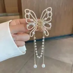 パール　クリップ　ヘアアクセ　バタフライ　キャバ嬢　バレッタ