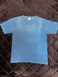 Champion 青 Tシャツ ポケット付き