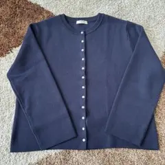 studio CLIP ネイビー ボタン付きカーディガン