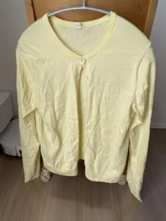 UNIQLO XL イエロー UVカット コットン クルーネック カーディガン