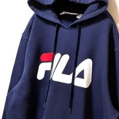 フィラ FILA ロゴ スウェットパーカー ネイビー 紺色 L 古着