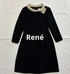 新品未使用 Rene ブラックワンピース ルネベーシック りぼん シースルー袖 新品未使用 Rene ブラックワンピース ルネベーシック りぼん