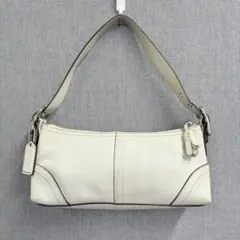 希少 COACH コーチ ハンドバッグ ホワイト レザー 無地 タッセル