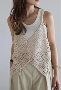 【新品】(かぎL)BONJOUR SAGAN かぎ編みレースキャミビスチェ