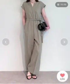 ur's リネンライクヘンリーネックオールインワン