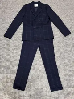 ZARA ネイビー チェック柄 ダブルブレストスーツ