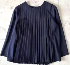 ユナイテッドアローズ クルーネックブラウス ネイビー紺 プリーツ 洗える
