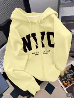 SHEIN NYCロゴ ジップアップパーカー イエロー