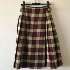 Spick＆Span 巻きスカート　ウールチェック　プリーツ　ミモレ丈　日本製