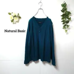 ナチュラルベーシック Vネック 薄手ニット L
