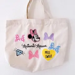 ディズニー ミニーマウス トートバッグ ベージュ 刺繍 手提げ袋