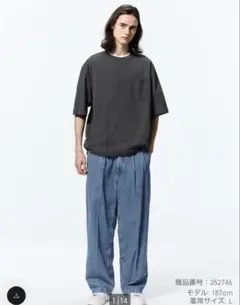 GU　デニムツータックバギースラックス　ブルー　M