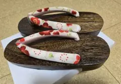 【新品未使用】浴衣用　木製下駄 花柄鼻緒 ブラウン
