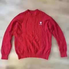 YI SI MAN レッド ケーブルニット 長袖 セーター　赤