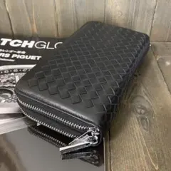 D11■ラムレザー 財布■イントレチャート 長財布■ダブルラウンドファスナー■黒