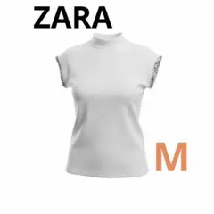 【美品】❣️ホワイト ハイネック Tシャツ 袖装飾