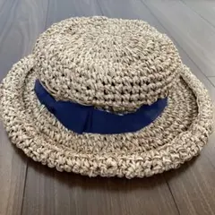 CA4LA ベージュストローハット ネイビーリボン付き