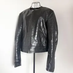 ⭐️アレキサンダーワン⭐️クロコ型押し ノーカラー レザージャケット ブラック