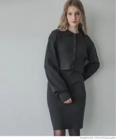 coca　コカ　2点セットリブニットポロ＆ワンピース　チャコール