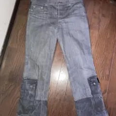 グレー パッチワークデザイン デニムパンツ