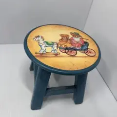 木製 子供用 丸椅子 スツール テディベア 絵柄 レトロ