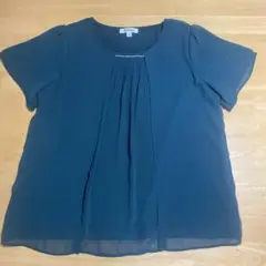 シフォン 半袖プルオーバーブラウス 緑