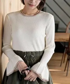 rps フリル袖リブニット プルオーバー アイボリー