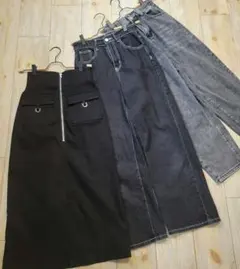 ブラックデニムグレーデニムミディスカートセットS,XS未使用美品