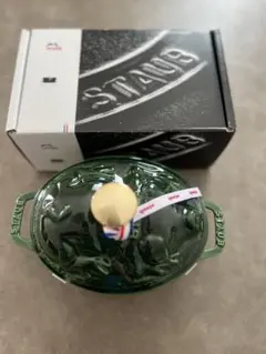 ストウブ ピギーココット 17 バジルグリーン チキン ノブ 真鍮 brass