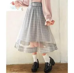 【新品未着用品】INGNI ベルト付チュール重ねチェックスカート