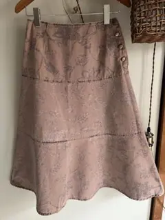 plussyu 花柄ピンクベージュフレアスカート