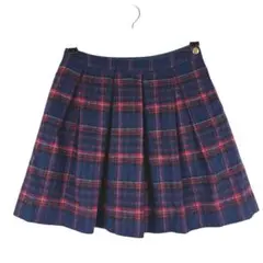1914【ロペピクニック】プリーツスカート ミニ丈 チェック ネイビー×レッド
