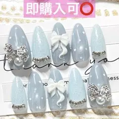 現品】ネイルチップ♡ブルー 青 量産型地雷韓国ワンホンイニシャル