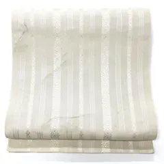 名古屋帯 夏帯 美品 八寸名古屋帯 博多織 松葉仕立て 縞 クリーム 正絹