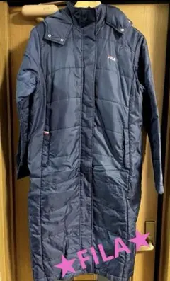 ★FILA★ロングベンチコートレディース 紺ネイビー　美品