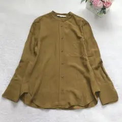 ザラ 長袖ノーカラーシャツ レディーストップス シンプル カジュアル ベーシック