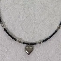 ハート黒銀ハンドメイドビーズネックレスY2Kフェアリーグランジウィッシュコア
