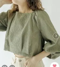 mystic グリーンカーキ前後2wayスクエアネックトップス　ブラウス春服