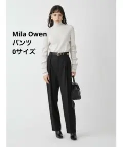 ミラオーウェン　ハイウエスト2タックワイドパンツ　ブラック