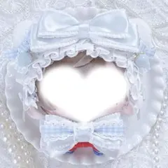 ヘッドドレス ねこみみ チェックブルーいちご 15㎝〜16㎝ぬい服 にじまるっと