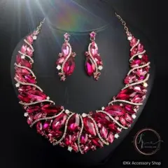 セレスティアル・シャンパンピンクレッド・エレガンス ネックレス ピアス 高見え